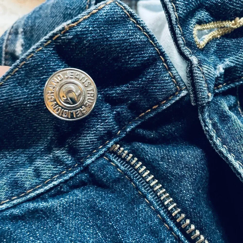 TRUE RELIGION STRAIGHT LEG MED WASH FLAP POCKET JEANS Sz 36